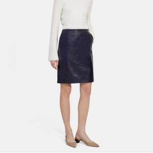 Theory Navy Lambskin Leather Skirt